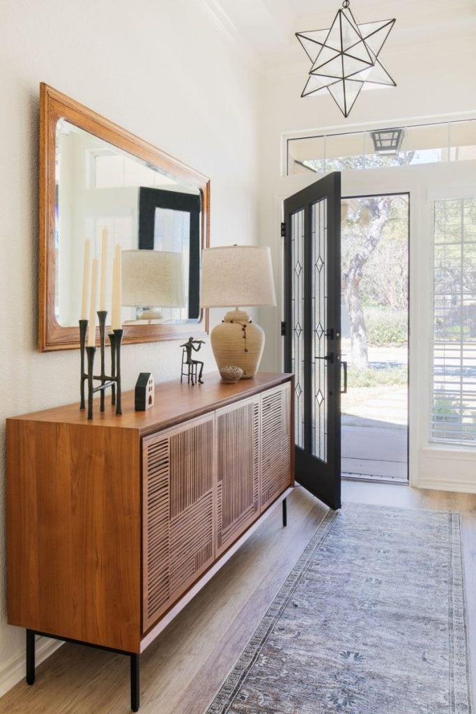 entryway interior design, Austin Texas entryway design, residential interior design, entryway remodel design with star pendant 