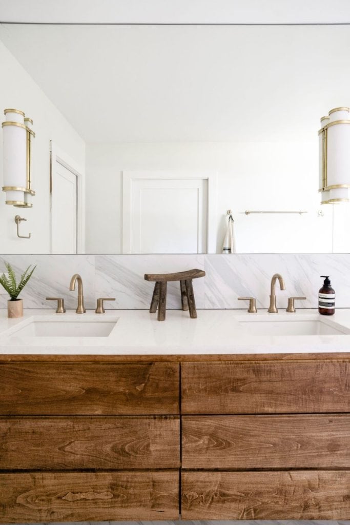 Wood Bathroom Vanity with Gold Accents